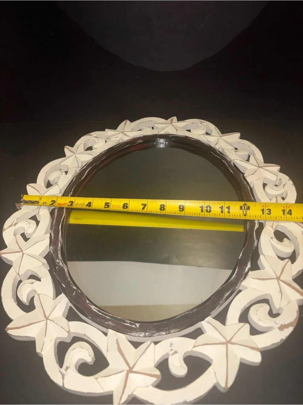 White Distressed Carved Star Accent Wall Mirror